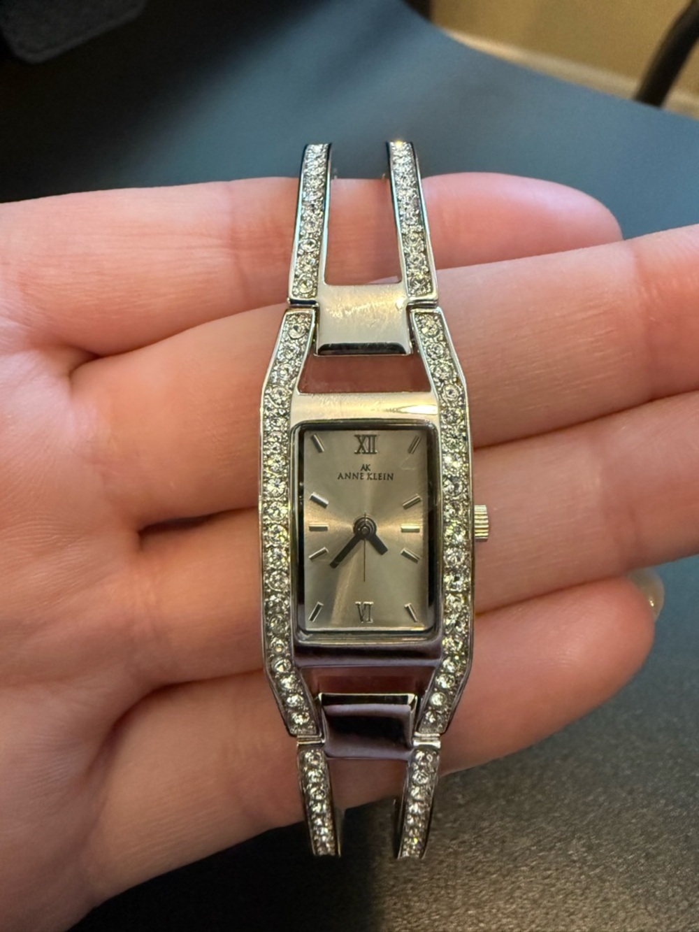 Ann Klein Silver Tone Crystal Studded Small Wrist Watch 10/7139SP
